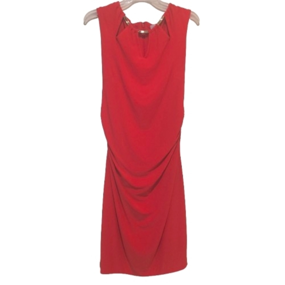 Cache Vibrant Coral Bodycon Midi Dress Women's Size 10